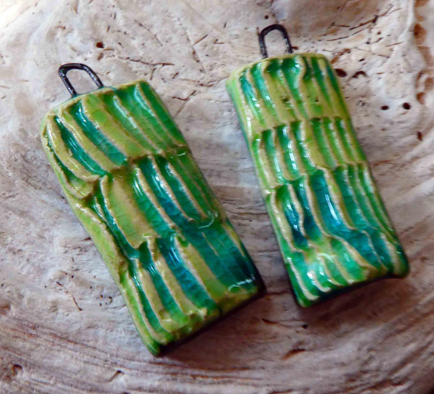 Ceramic Texture Tablet Earring Charms -Lime