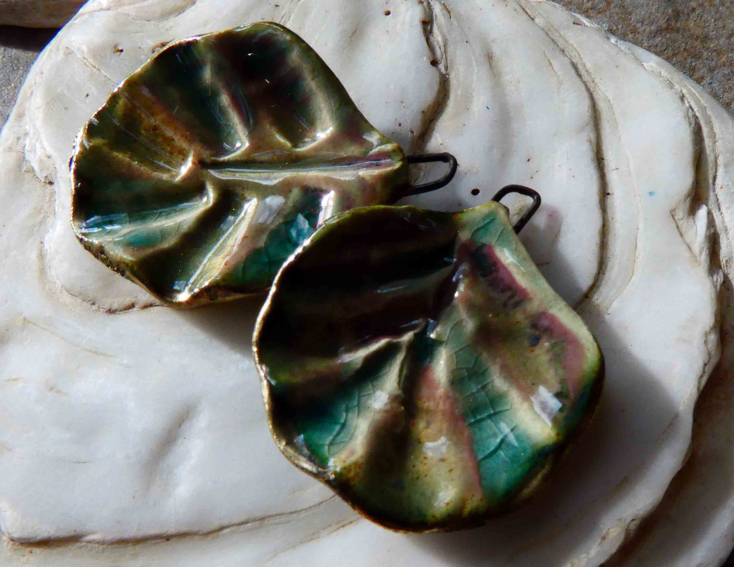 Ceramic Frilly Leaves Earring Charms #1