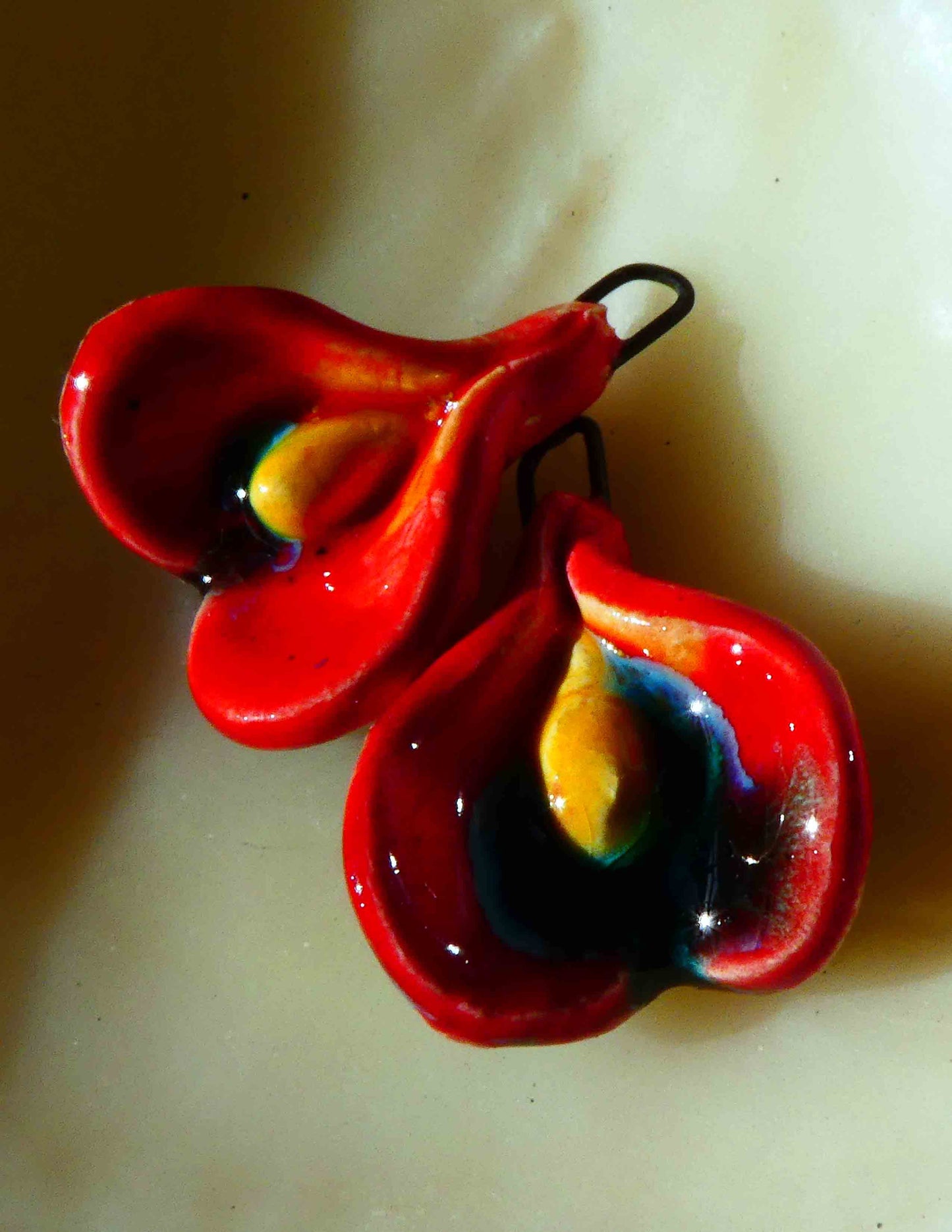 Ceramic Rabbit Ear Viola Flower Earring Charms -Ladybird