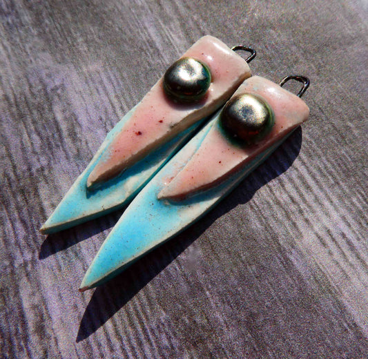 Ceramic Folded Spike Earring Charms - Larimar and Morganite