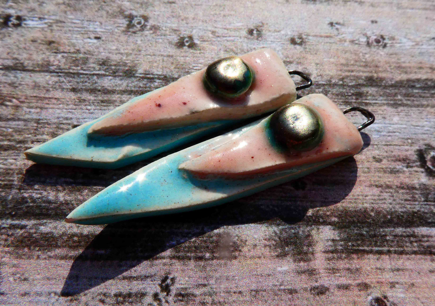 Ceramic Folded Spike Earring Charms - Larimar and Morganite