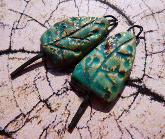 Ceramic Tree Earring Dangles -Soft Green