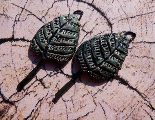 Ceramic Tree Earring Dangles -Dark Jade