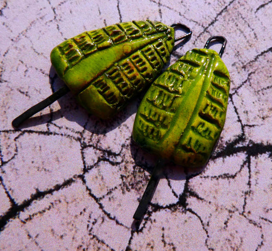 Ceramic Tree Earring Dangles -Chartreuse