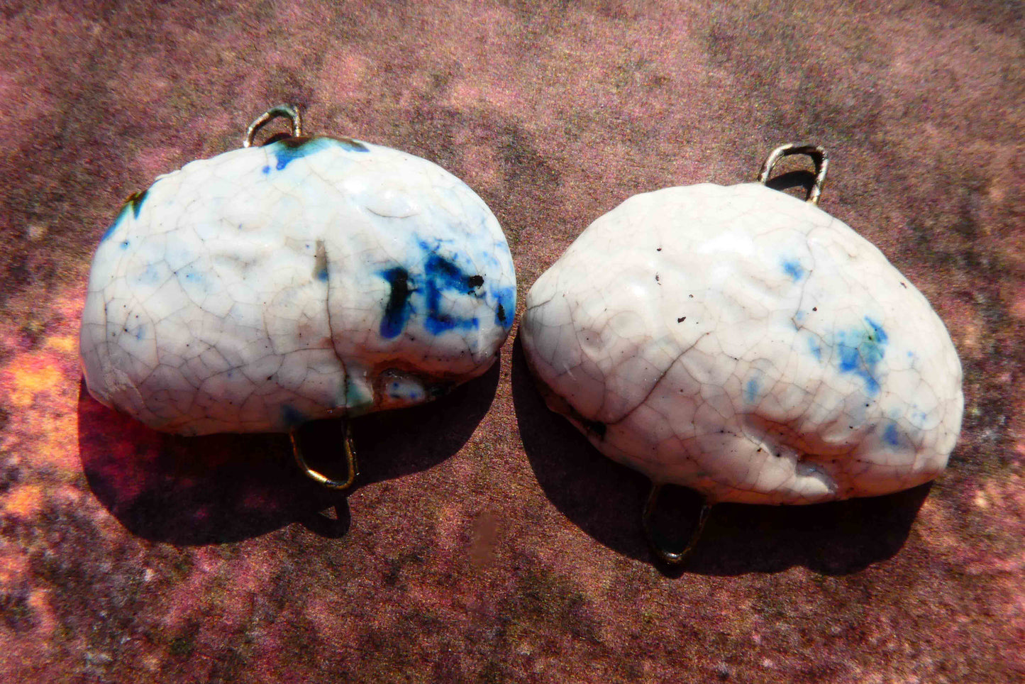 Ceramic Raku Brain Earring Connectors