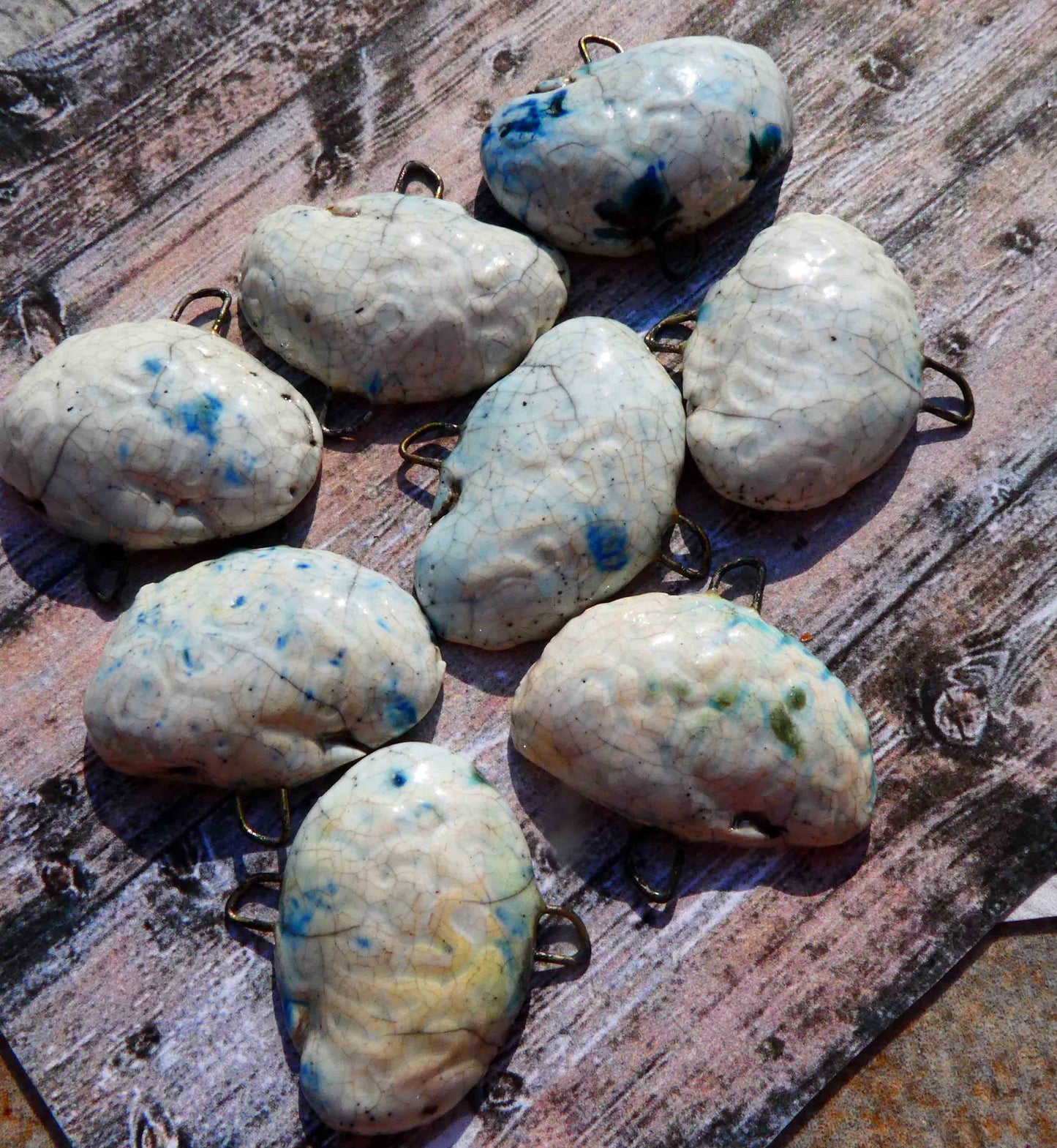 Ceramic Raku Brain Earring Connectors