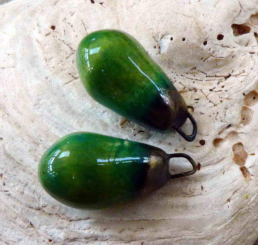 Ceramic Drops Earring Charms -Fern