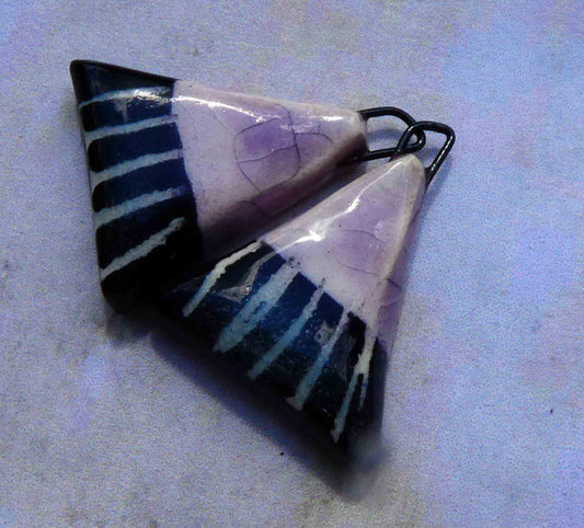 Ceramic Triangle Sgraffito Crackly Earring Charms - Amethyst