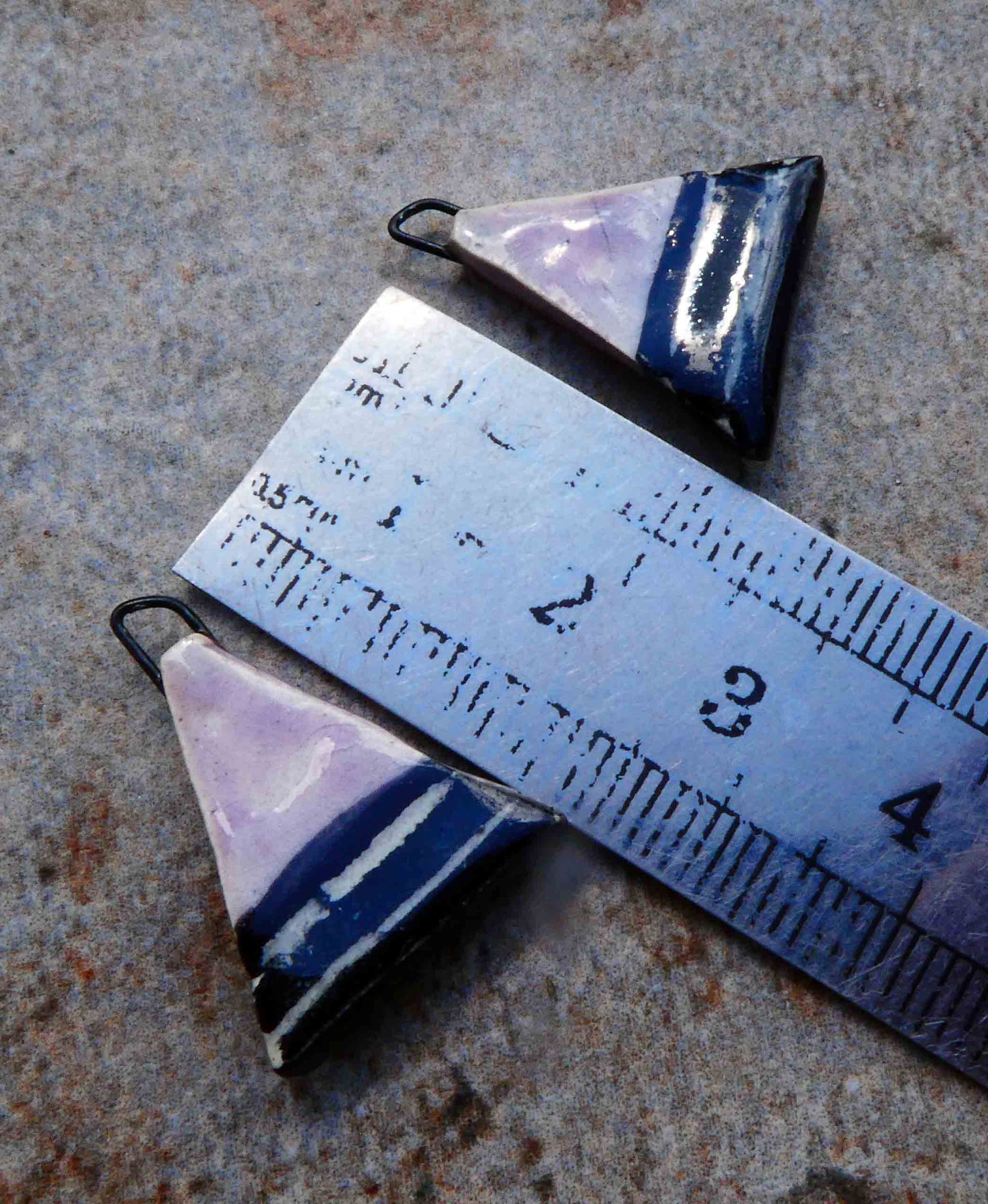 Ceramic Triangle Sgraffito Crackly Earring Charms - Amethyst