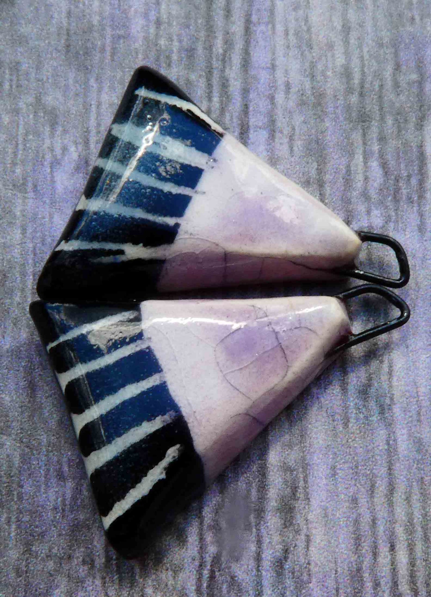 Ceramic Triangle Sgraffito Crackly Earring Charms - Amethyst