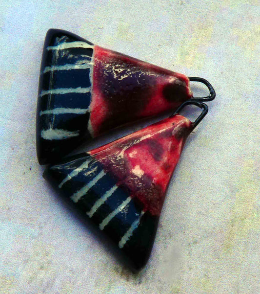 Ceramic Triangle Sgraffito Crackly Earring Charms - Radstock Red