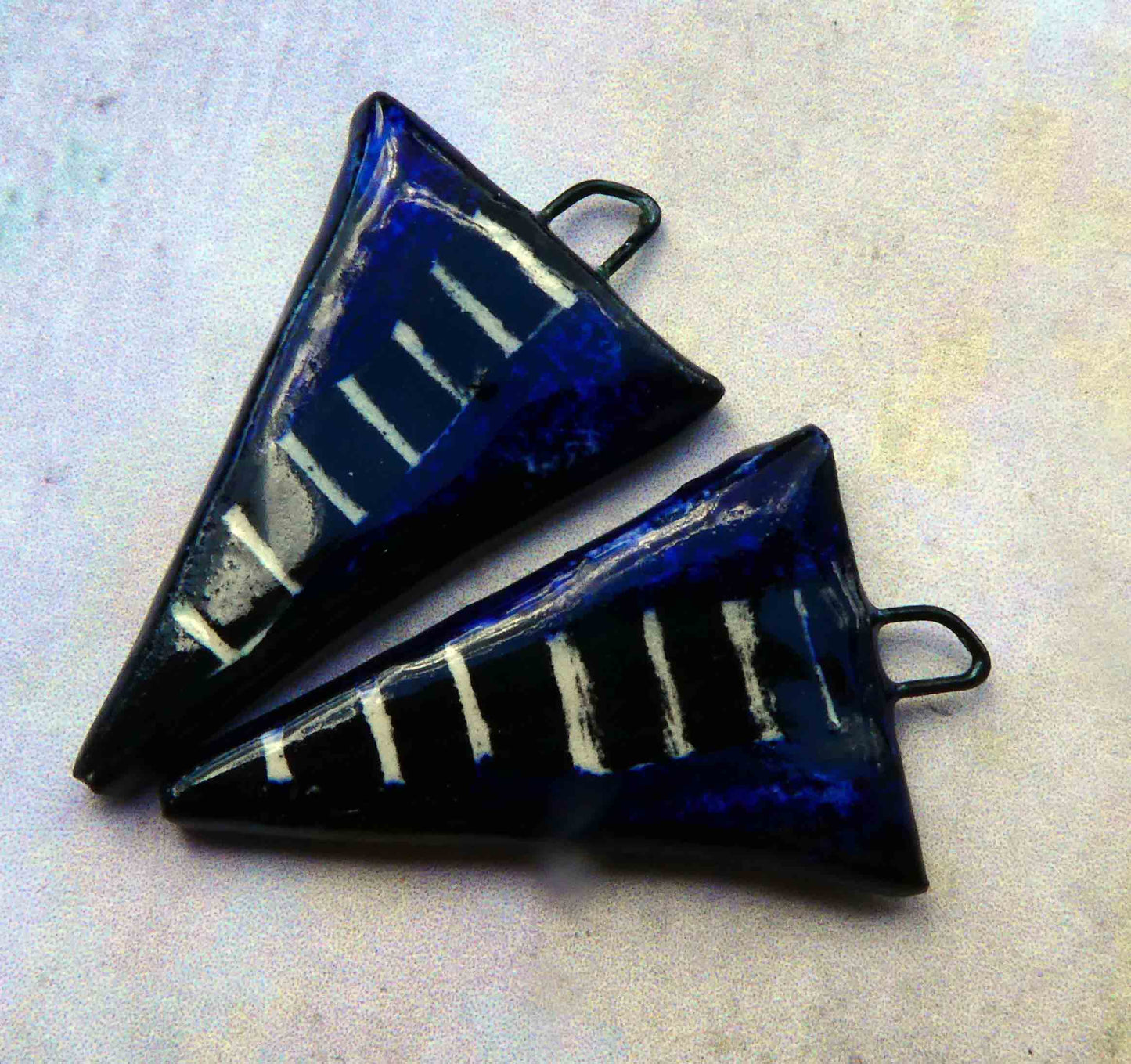 Ceramic Dagger Sgraffito Earring Charms -Cobalt