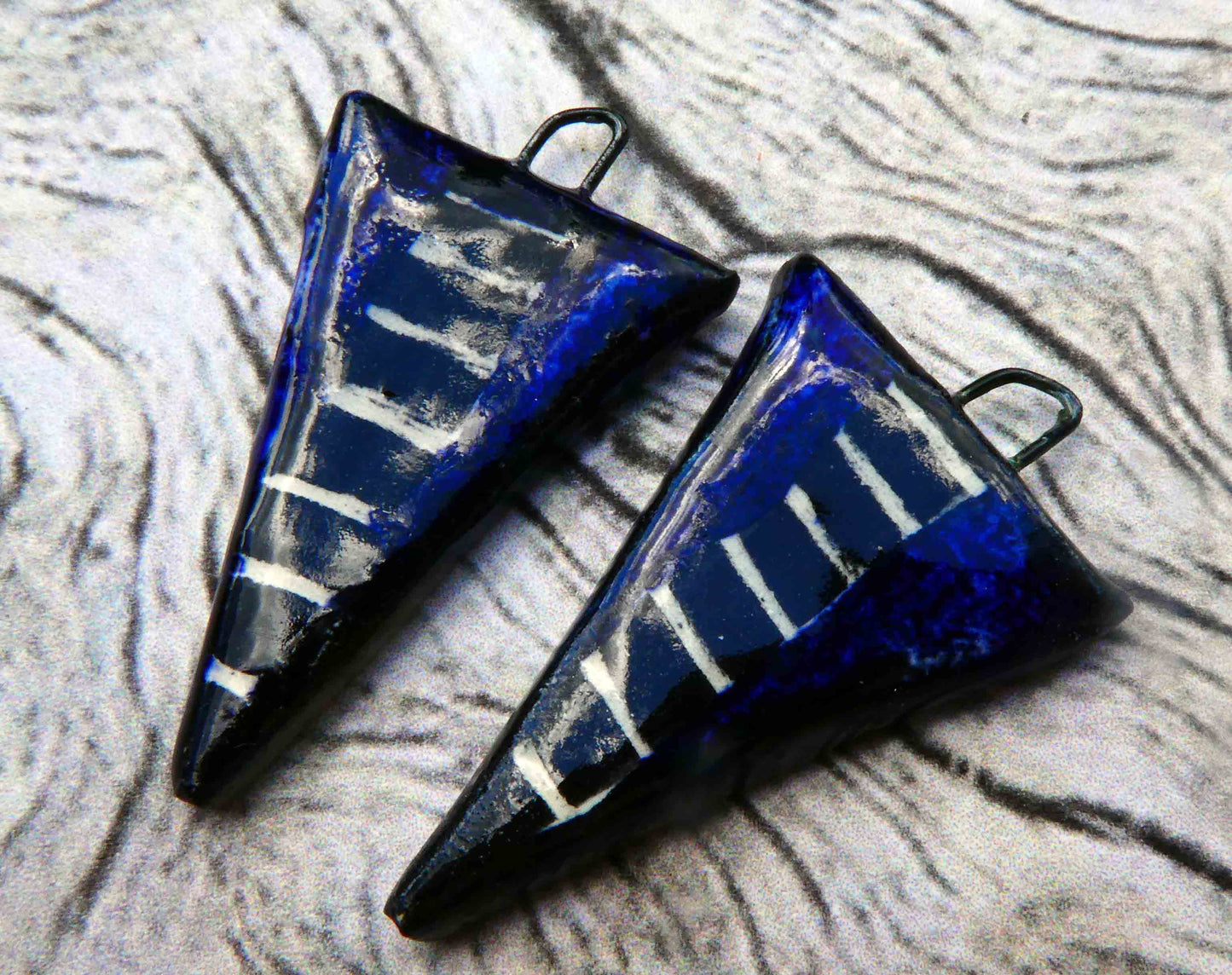Ceramic Dagger Sgraffito Earring Charms -Cobalt