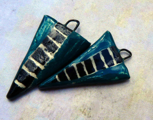 Ceramic Dagger Sgraffito Earring Charms -Persian Green