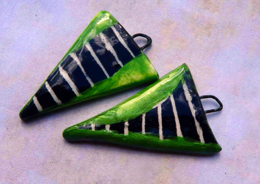 Ceramic Dagger Sgraffito Earring Charms -Lime