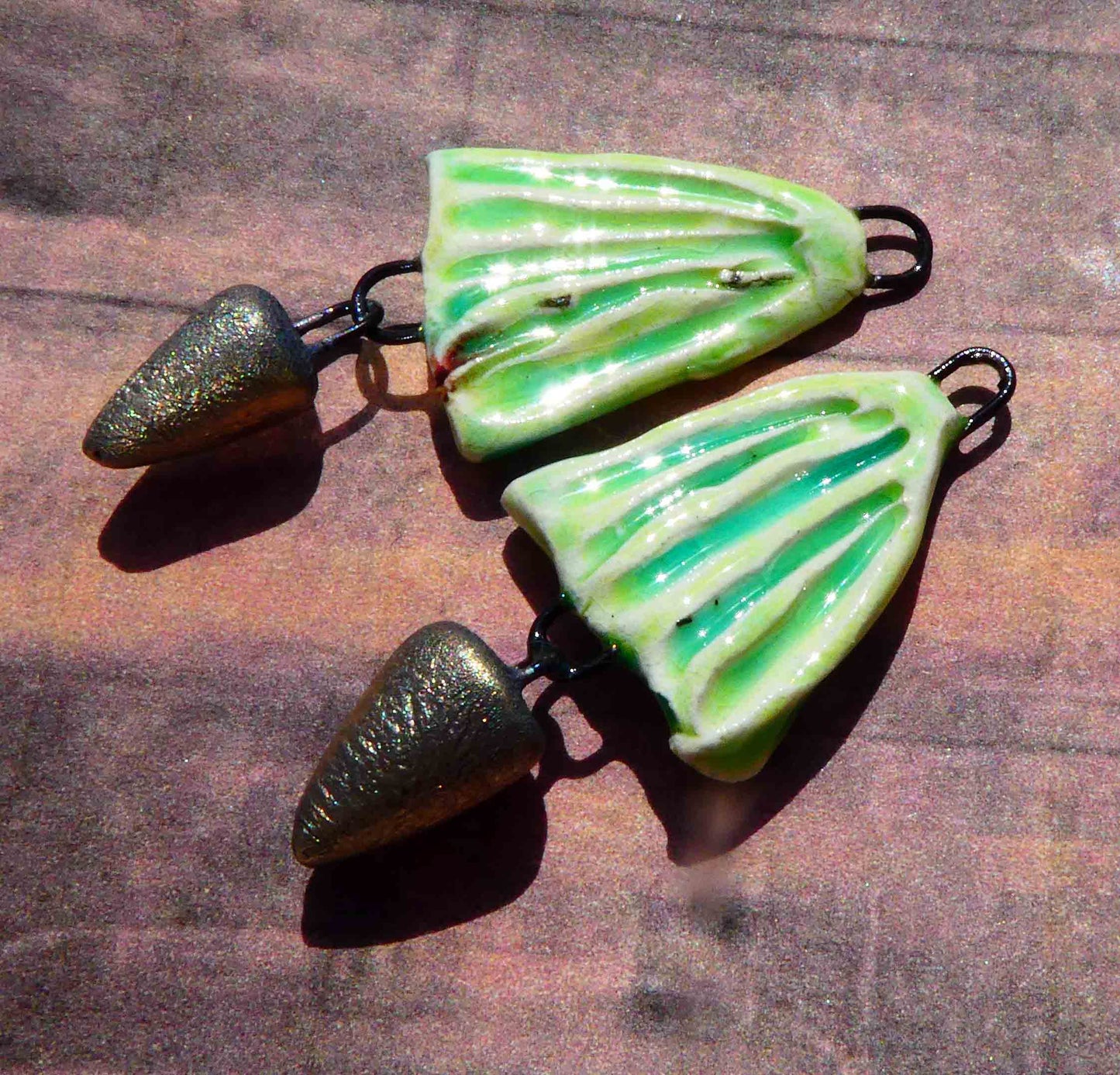 Ceramic Crinkly Fan Earring Charms - Lime