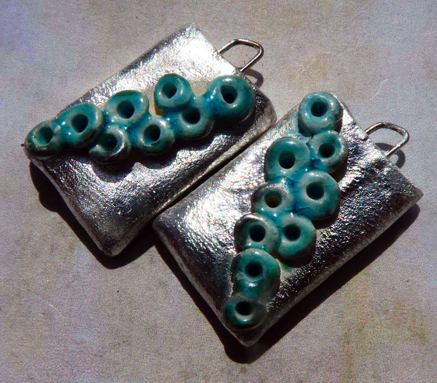 Ceramic Lichen Silvery Tablet Earring Charms -Topaz