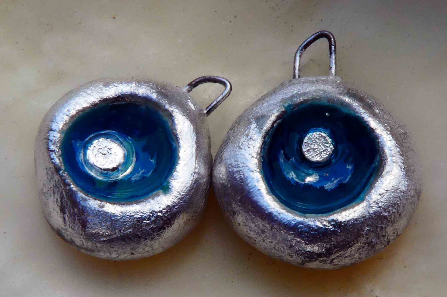 Ceramic Silvery Bowl Enamel Earring Charms -Deep Turquoise