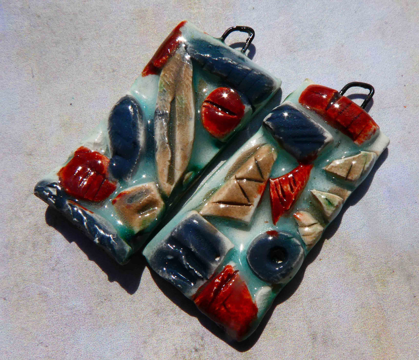Ceramic Mosaic Tablet Earring Charms -Browns