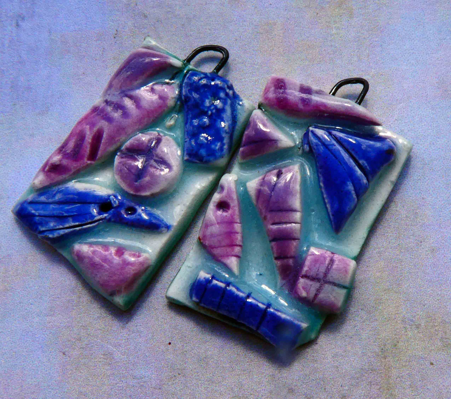 Ceramic Mosaic Tablet Earring Charms -Purples