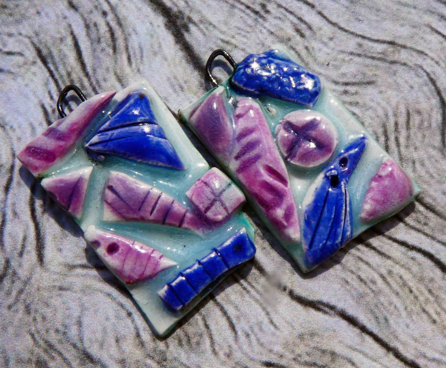 Ceramic Mosaic Tablet Earring Charms -Purples
