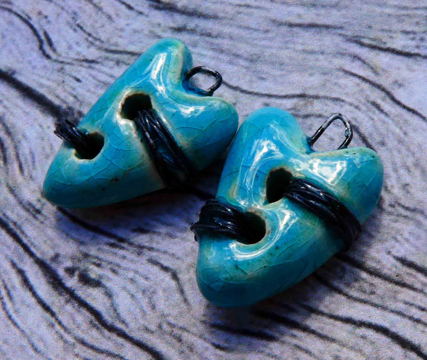 Ceramic Wired Hearts Earring Charms -Topaz