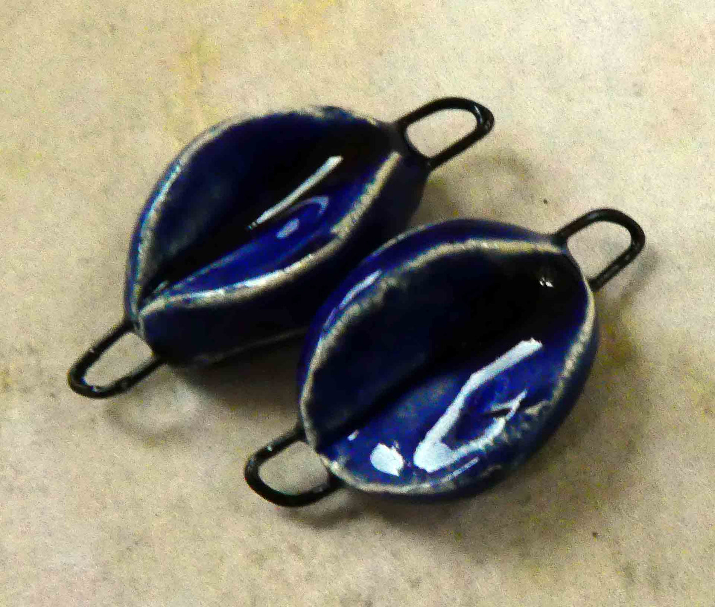 Ceramic Folded Earring Connectors - Mirror Blue