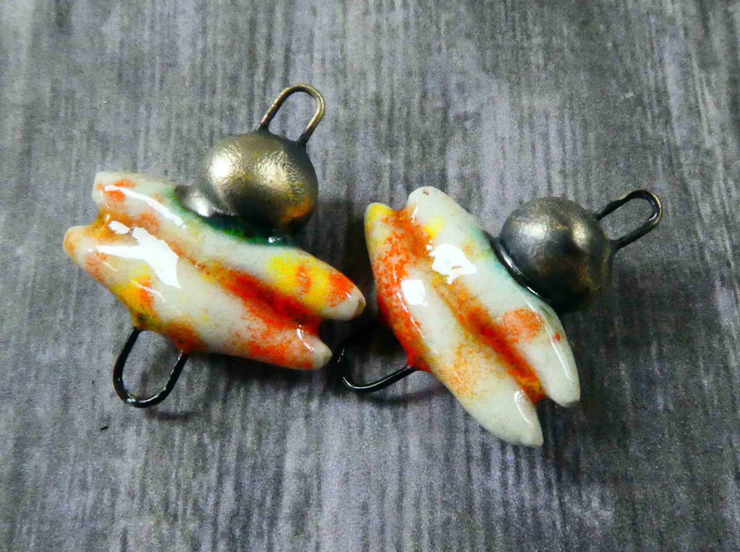 Ceramic Bobble and Stick Earring Connectors - Tiger Lily