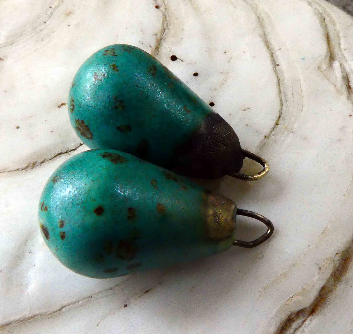 Ceramic Drops Earring Charms - Turquoise Speckle