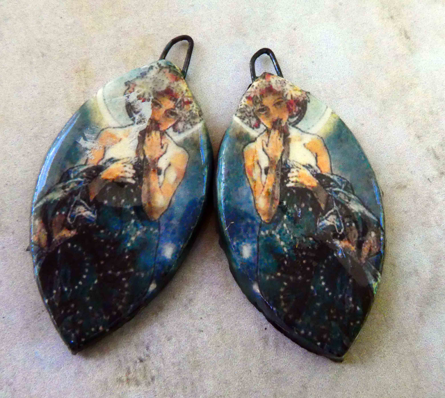 Ceramic Decal Mucha Earring Droppers #3