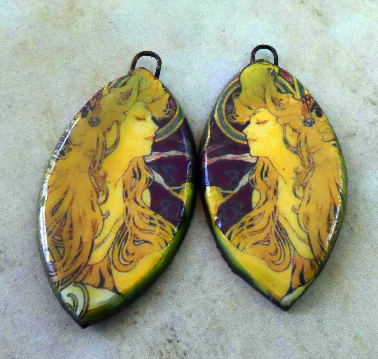 Ceramic Decal Mucha Earring Droppers #11