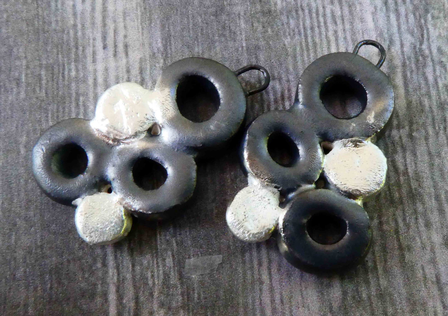 Ceramic Three Hoop Earring Charms -Pewter and Silver