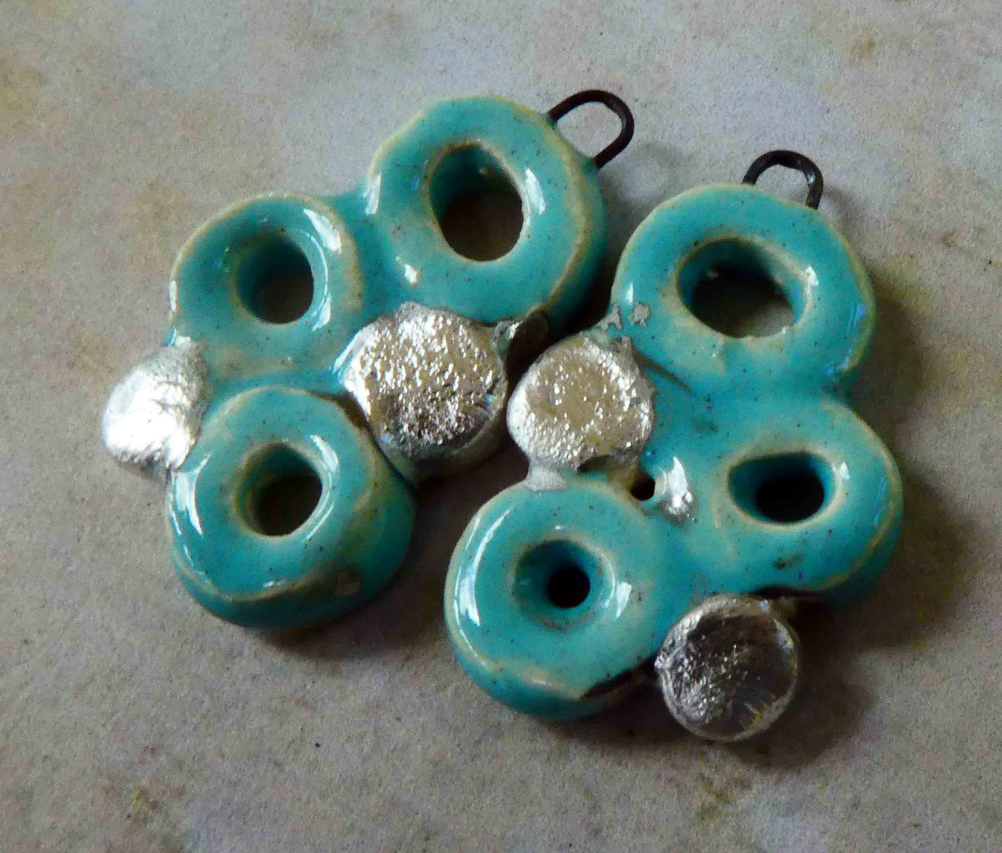 Ceramic Three Hoop Earring Charms -Larimar and Silver