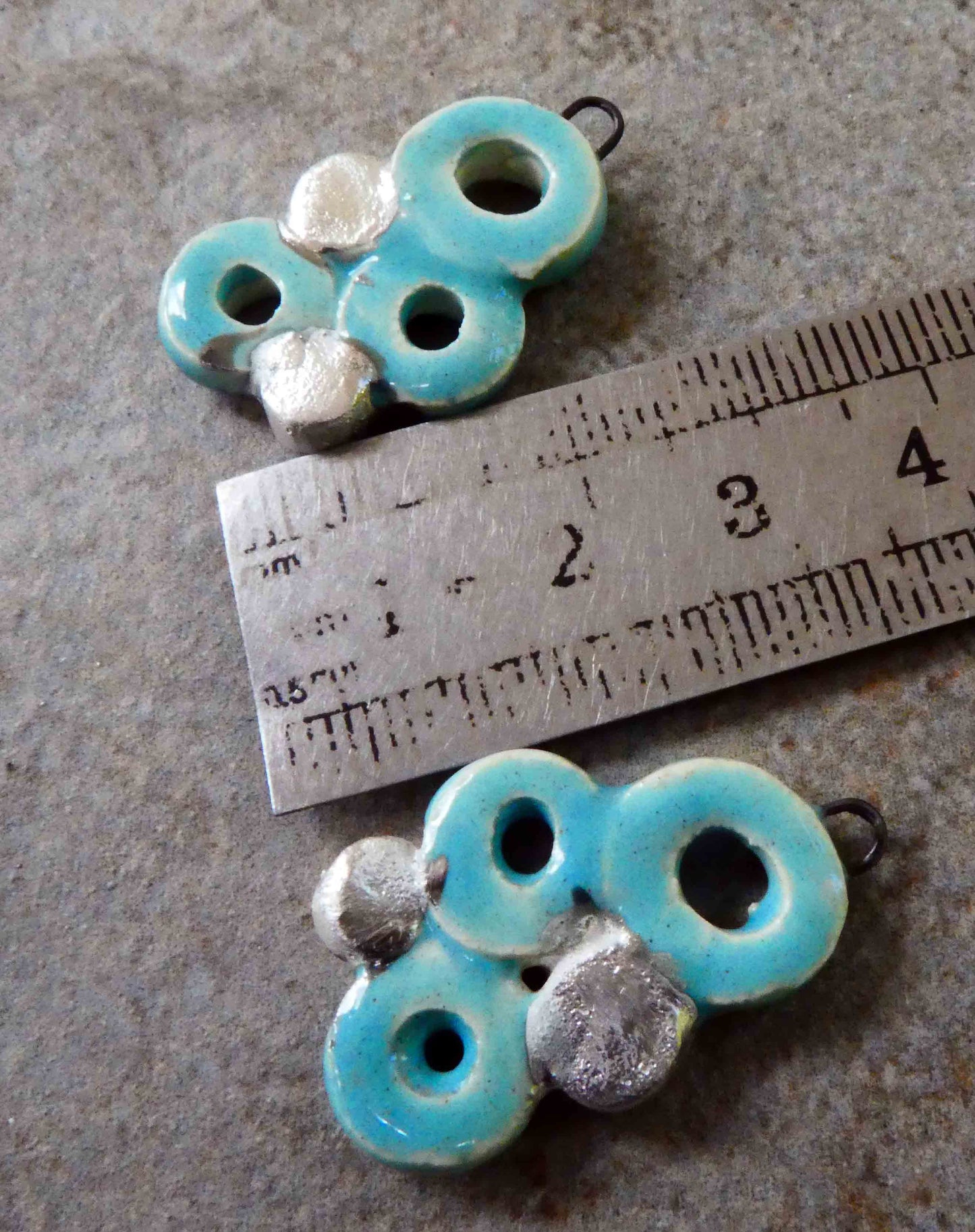 Ceramic Three Hoop Earring Charms -Larimar and Silver