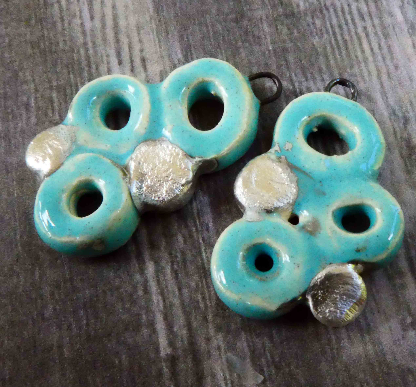 Ceramic Three Hoop Earring Charms -Larimar and Silver