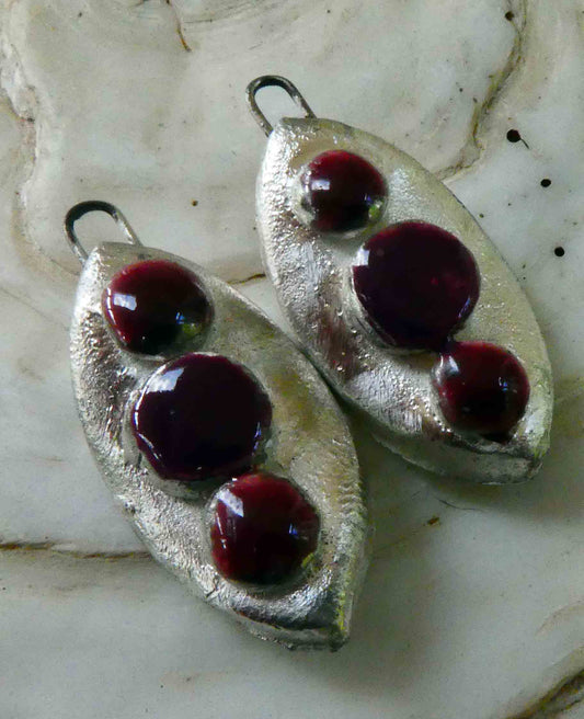 Ceramic Moulded Drop Earring Charms -Blueberry Hill and Speckled Cerise