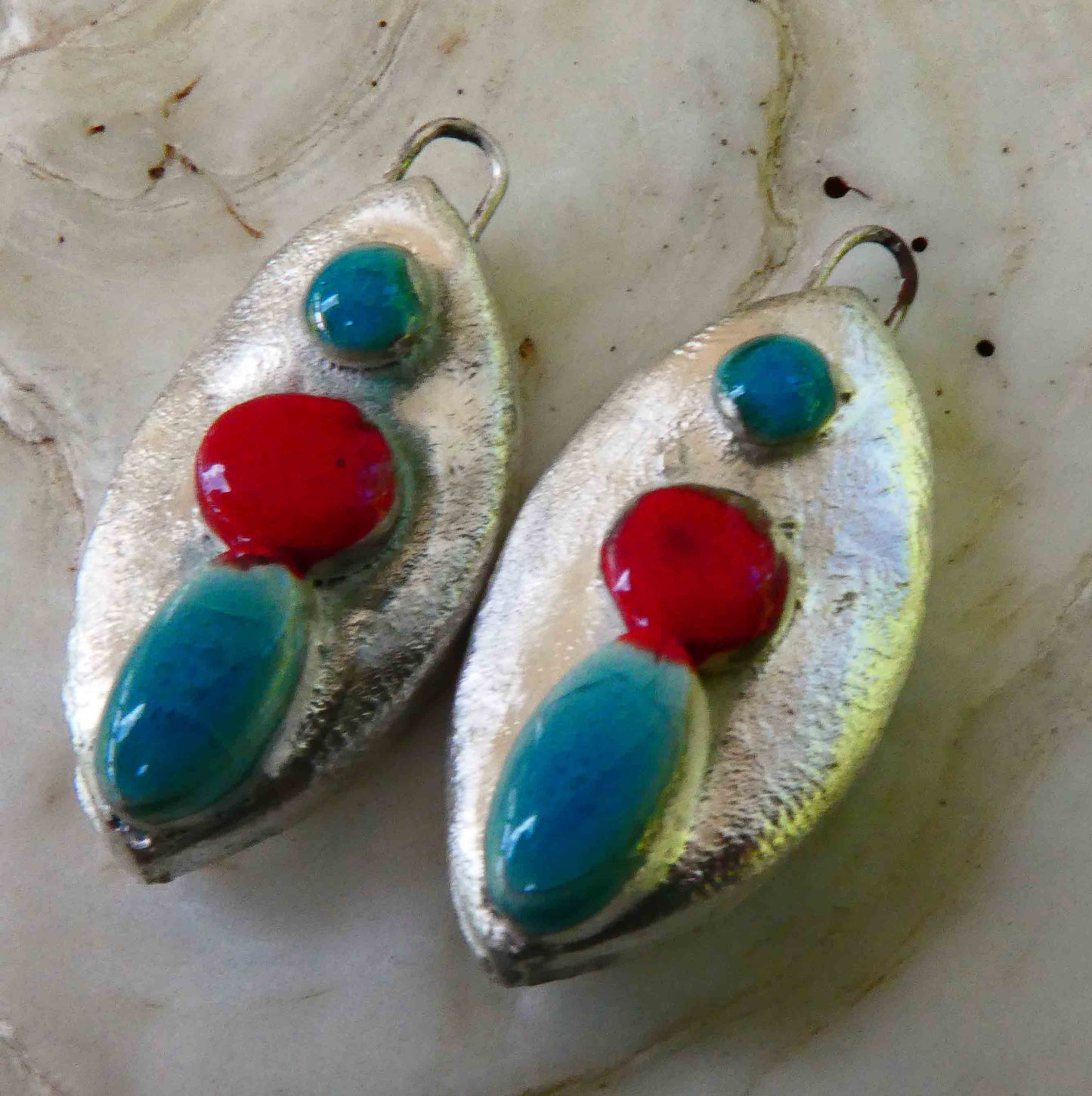 Ceramic Moulded Drop Earring Charms -Red and Topaz