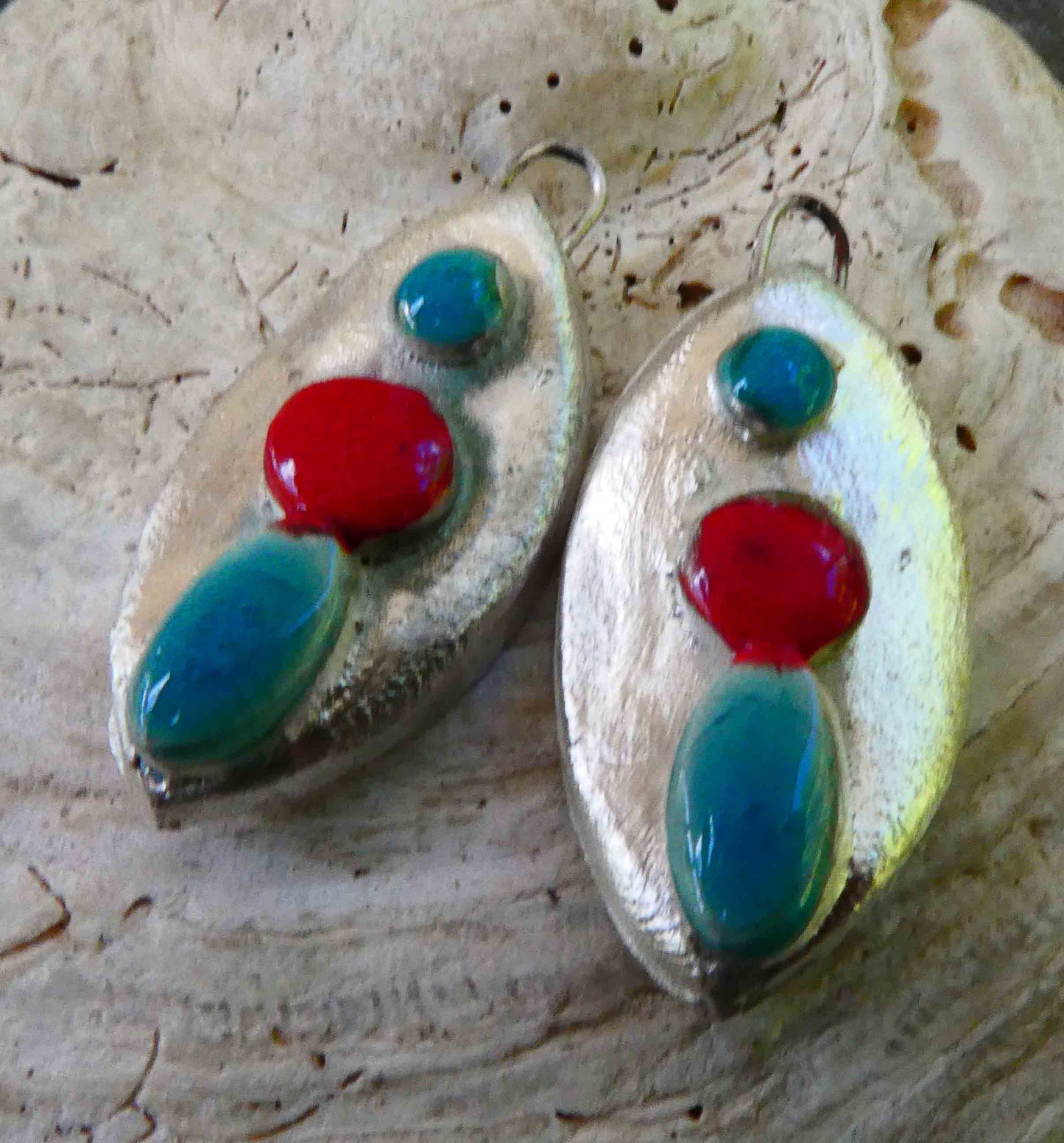 Ceramic Moulded Drop Earring Charms -Red and Topaz