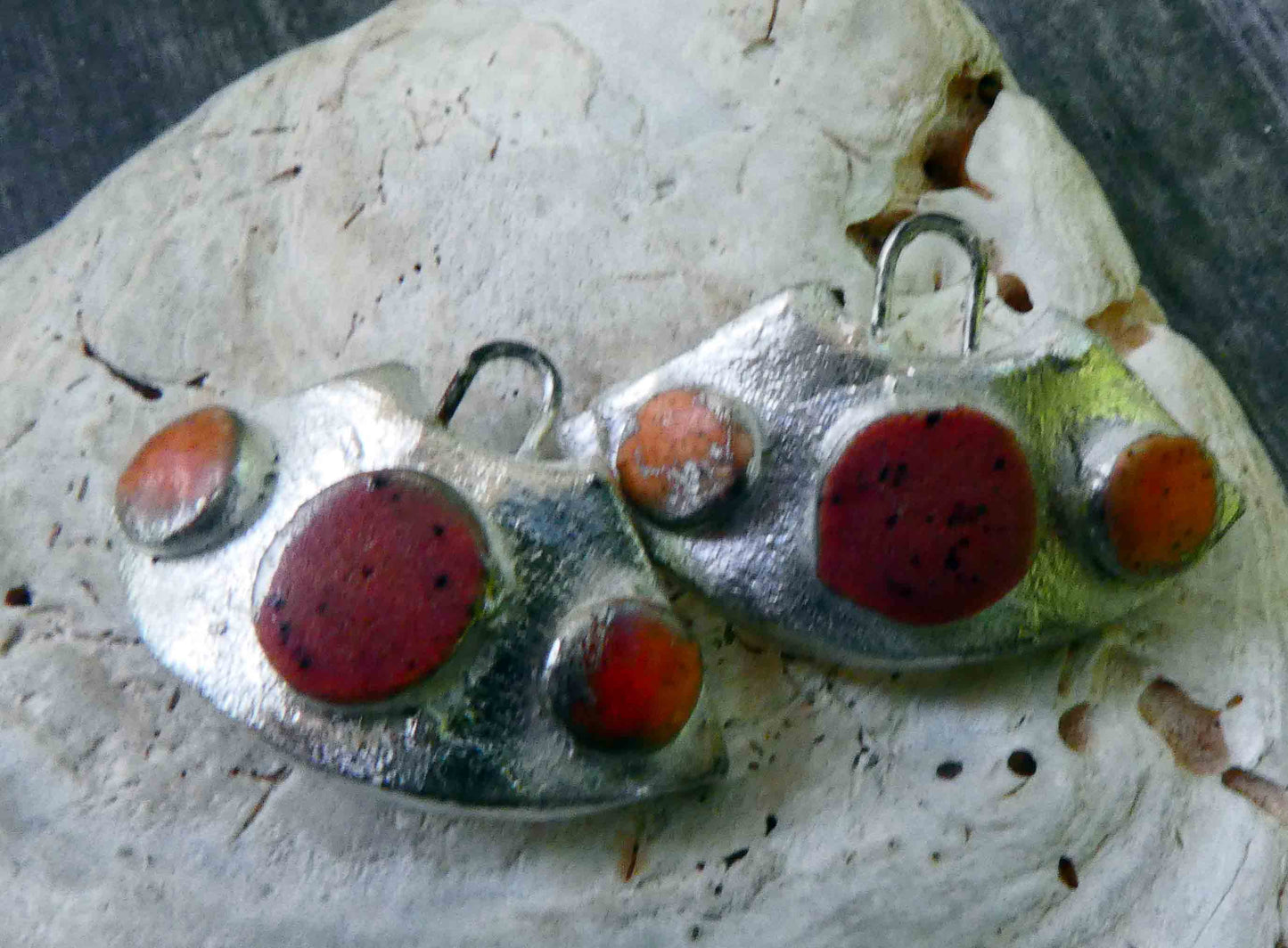 Ceramic Moulded Wedge Earring Charms -Phoenix Red and Tuscan Sun