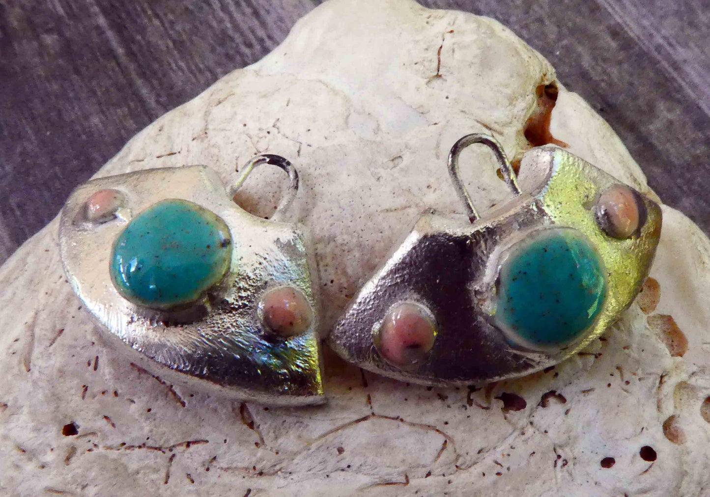 Ceramic Moulded Wedge Earring Charms -Larimar and Morganite
