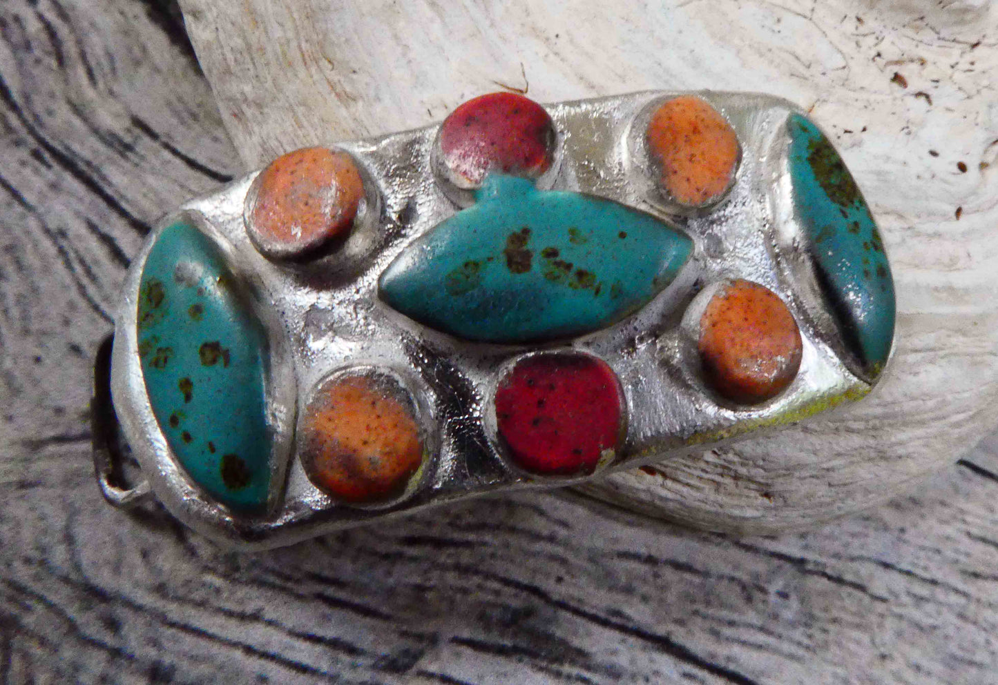 Ceramic Moulded Bracelet Focal-Turquoise Speckle, Phoenix Red and Tuscan Sun