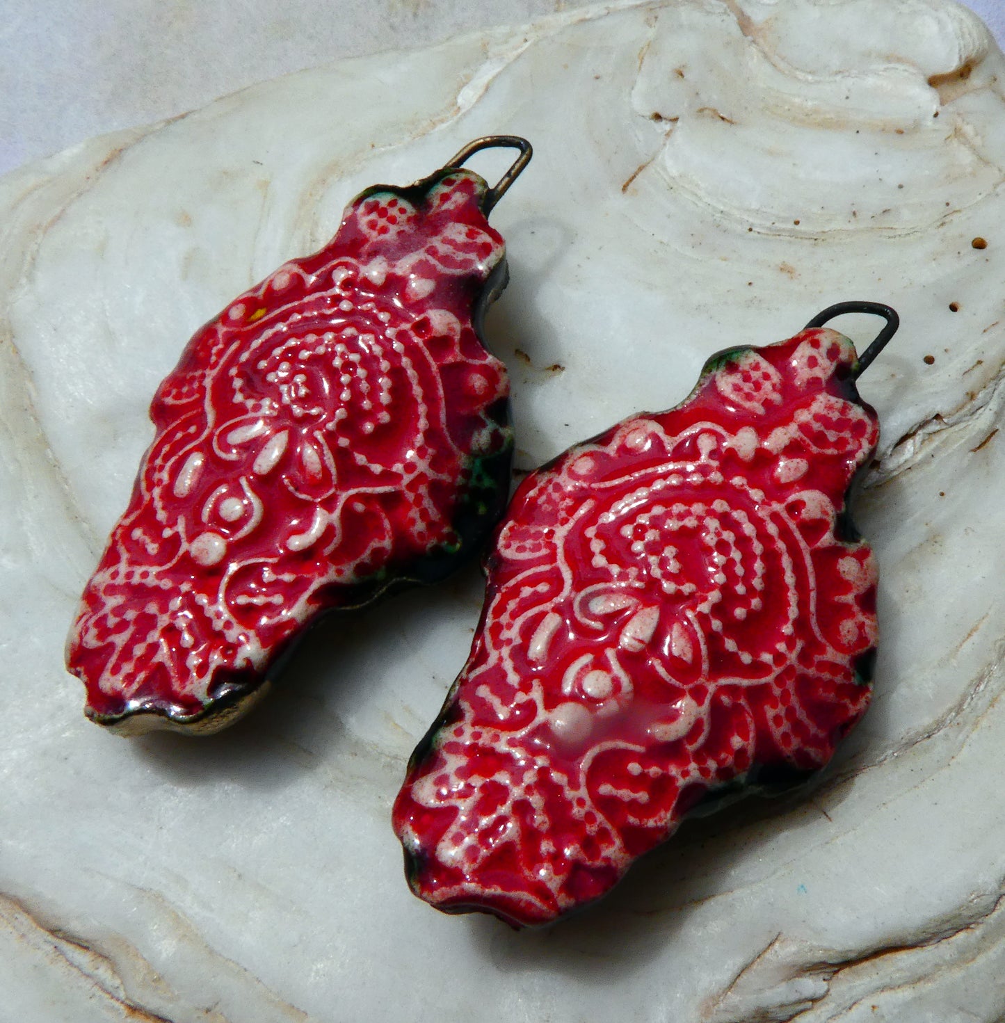 Ceramic Filligree Earring Charms -Red