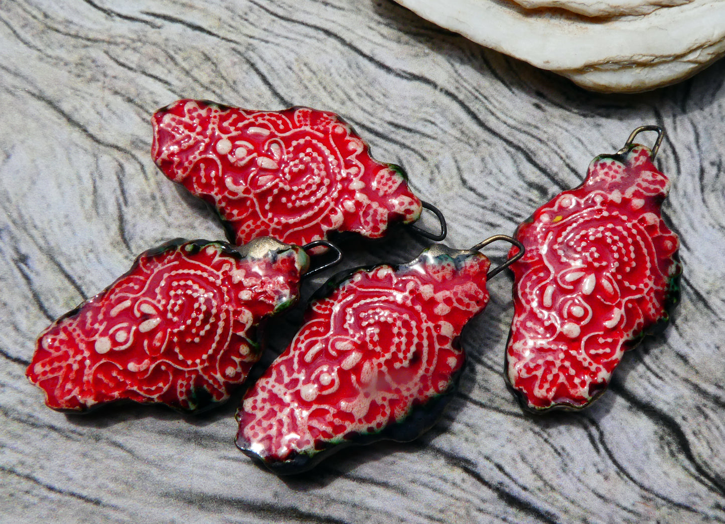 Ceramic Filligree Earring Charms -Red