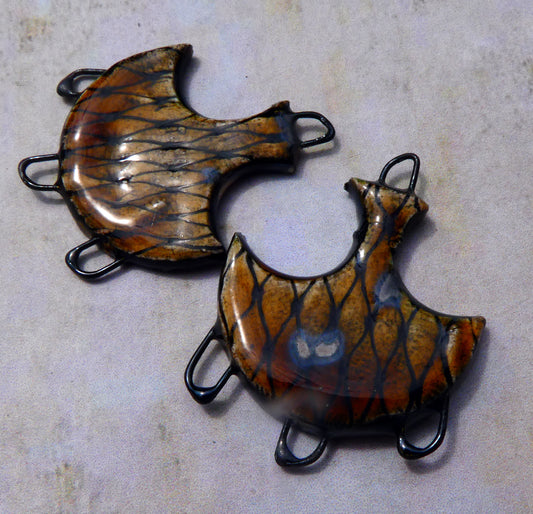 Ceramic Net Pattern Chandelier Earring Connectors - Cognac