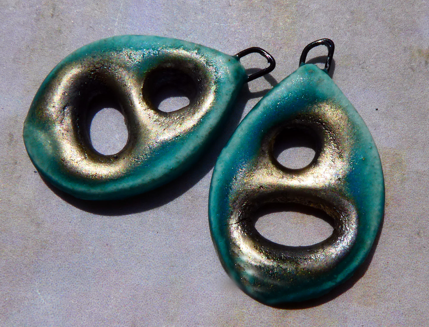Ceramic Holey Teardrop Earring Charms - Antique Turquoise