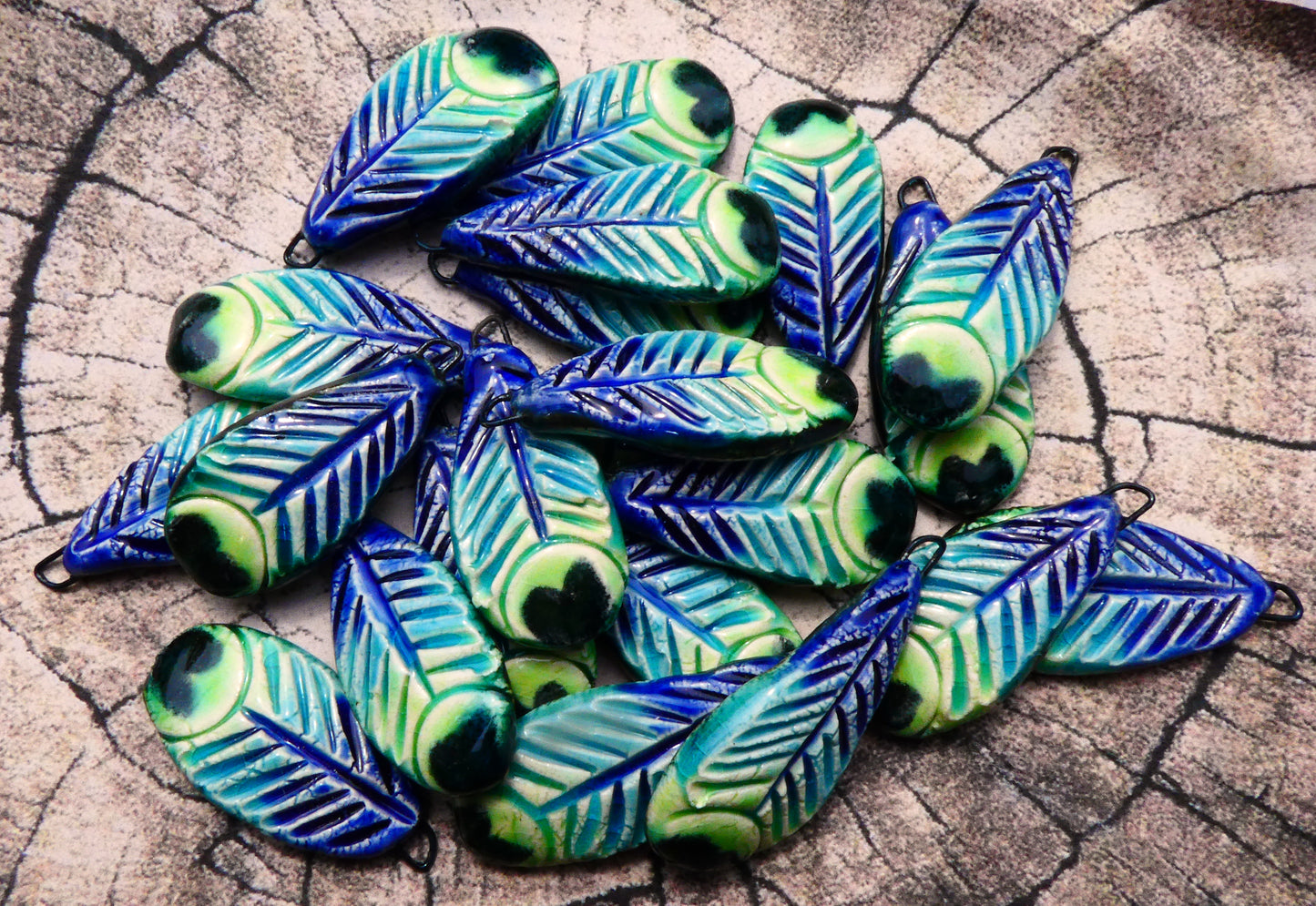 Ceramic Peacock Feather Earring Charms
