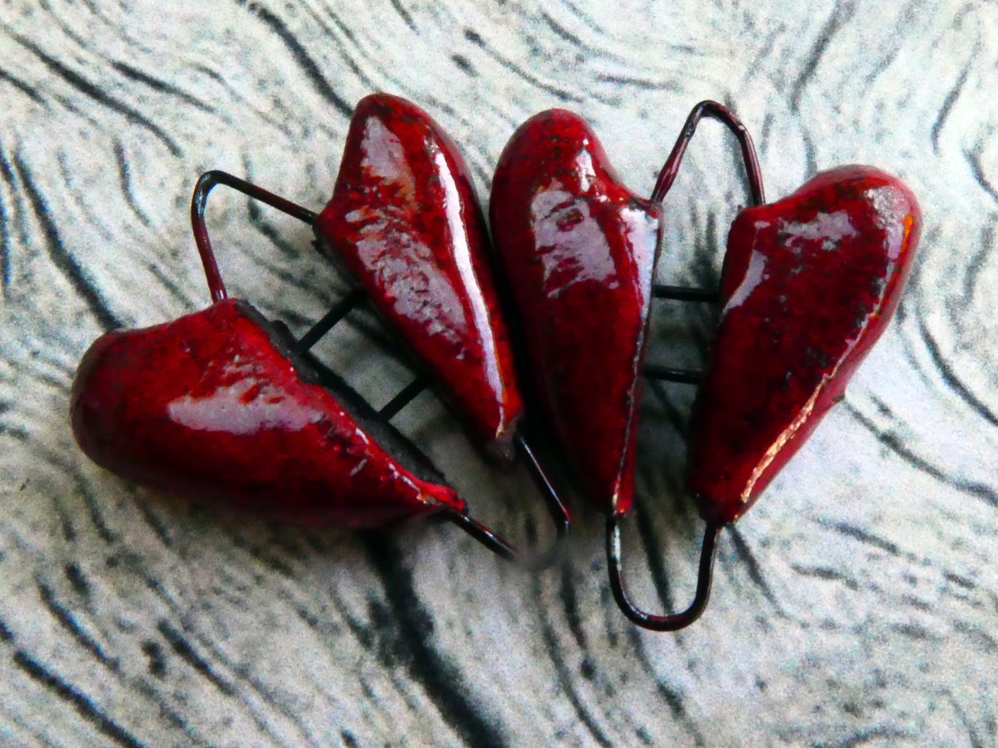 Ceramic Broken Red Hearts Earring Connectors