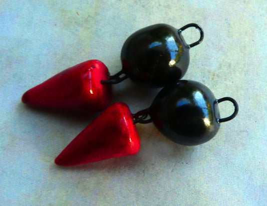 Ceramic Bobble and Spikelet Dangles - Reflecting and Red