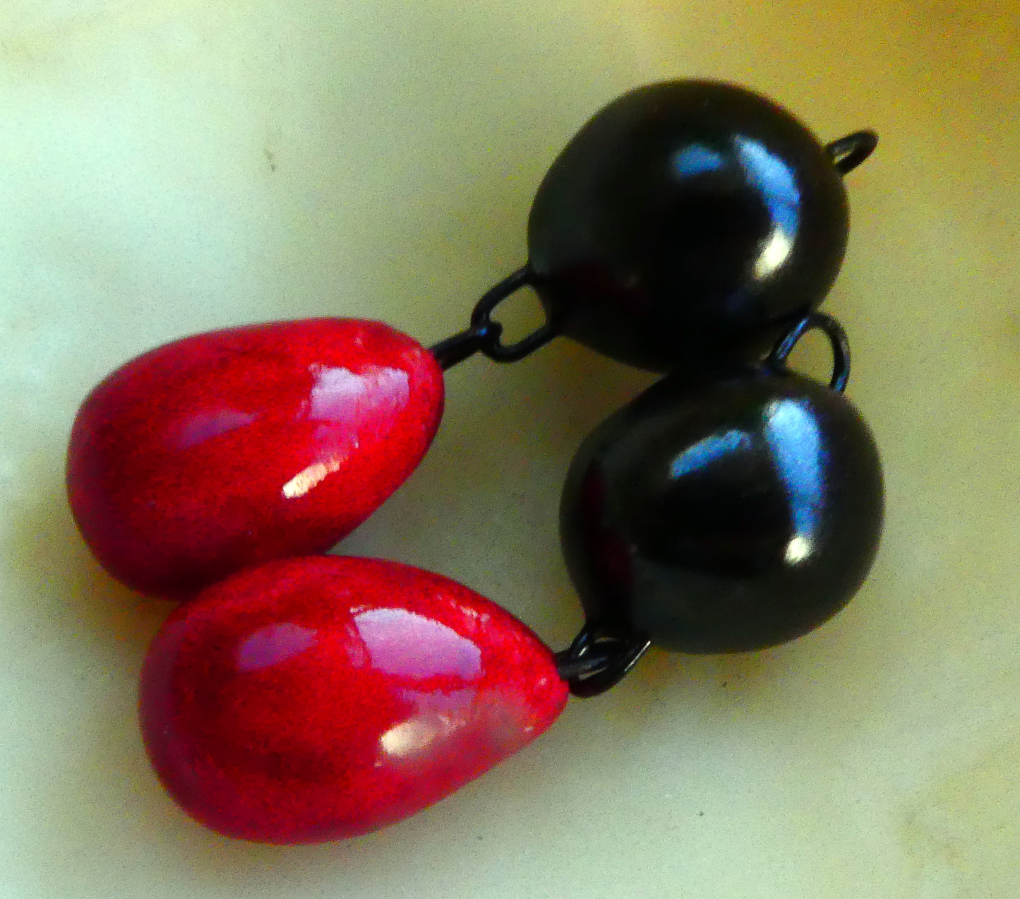 Ceramic Bobble and Droplet Dangles - Reflecting and Red