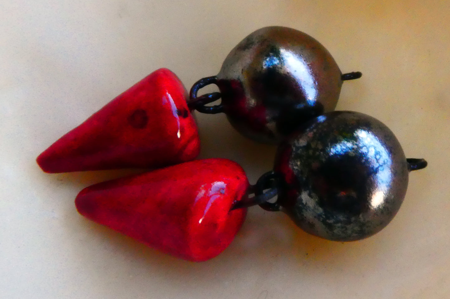 Ceramic Bobble and Spikelet Dangles - Gloria and Red